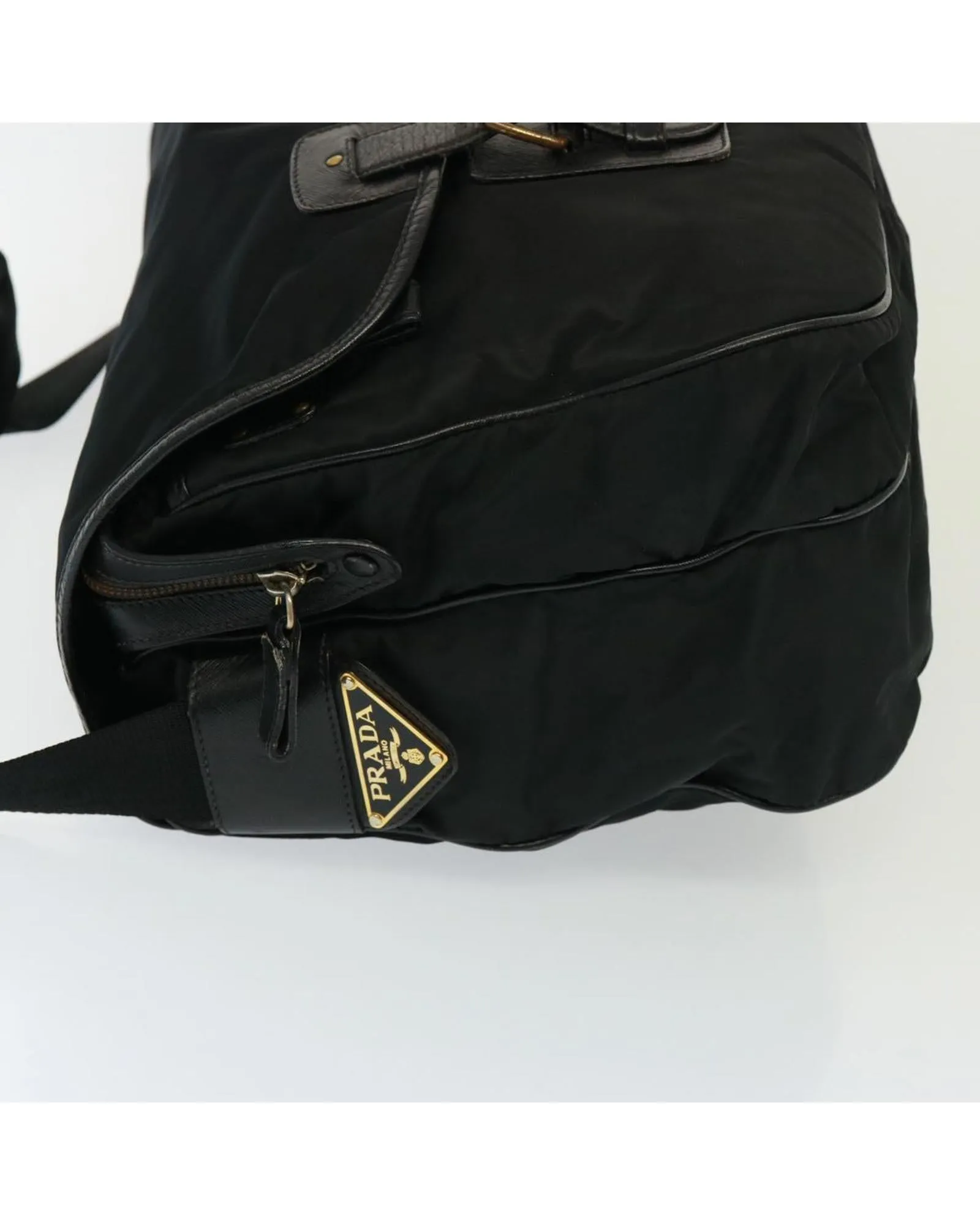 Nylon Shoulder Bag with Adjustable Handle and Leather Trim