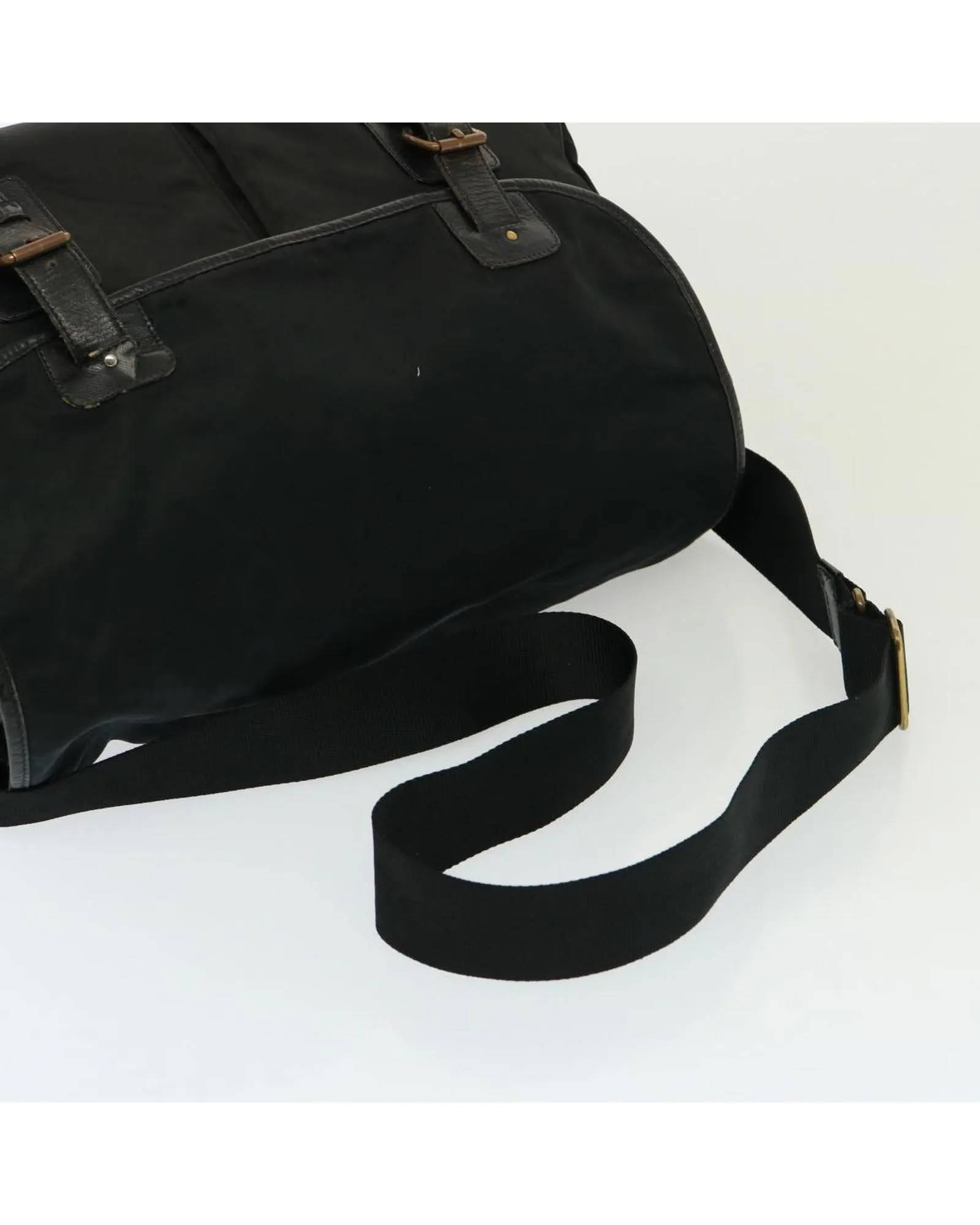 Nylon Shoulder Bag with Adjustable Handle and Leather Trim