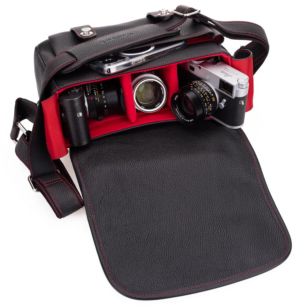 Oberwerth M Camera Bag, Edward, Black with Red Stitching