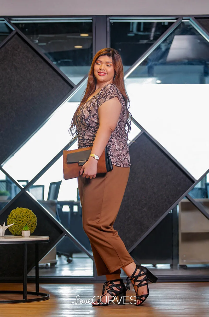 Pleated Wrap Top - Brown Snakeskin