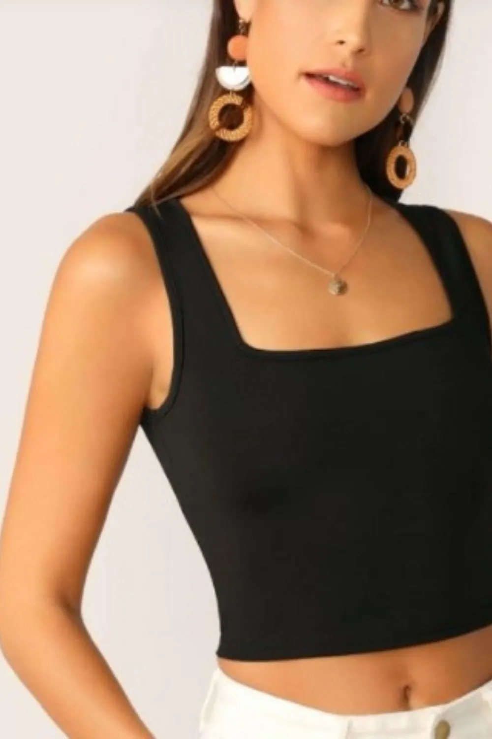 Rollin Black Square Neck Crop Top