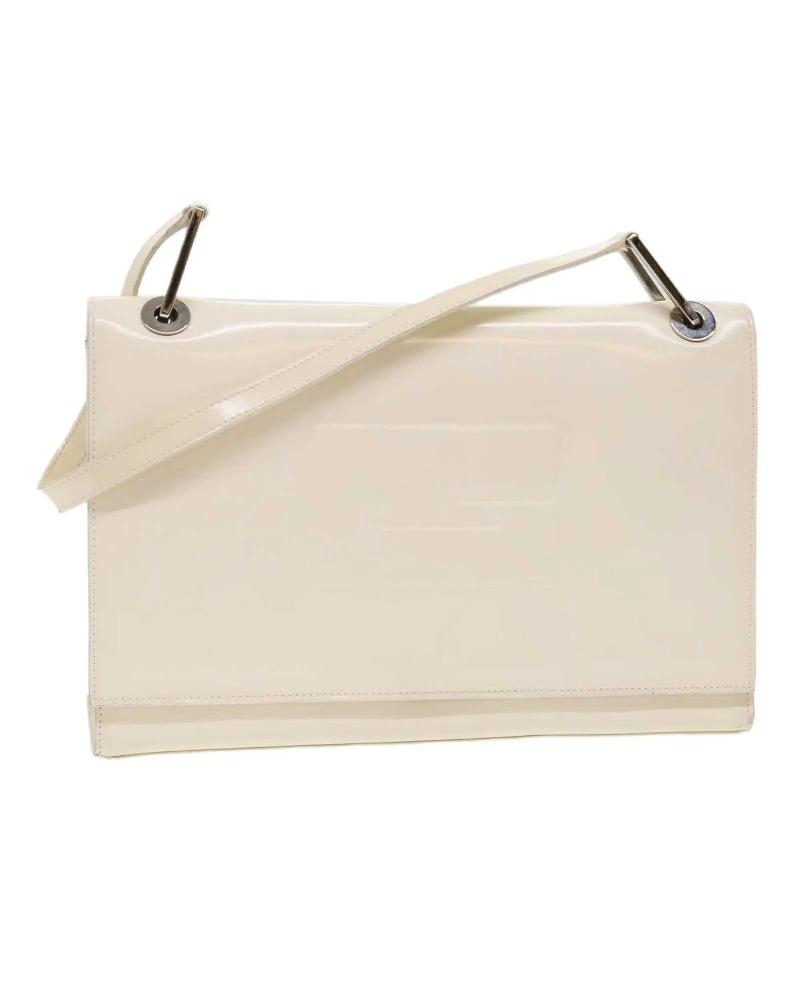 White Leather Shoulder Bag with Shoulder Drop 25cm