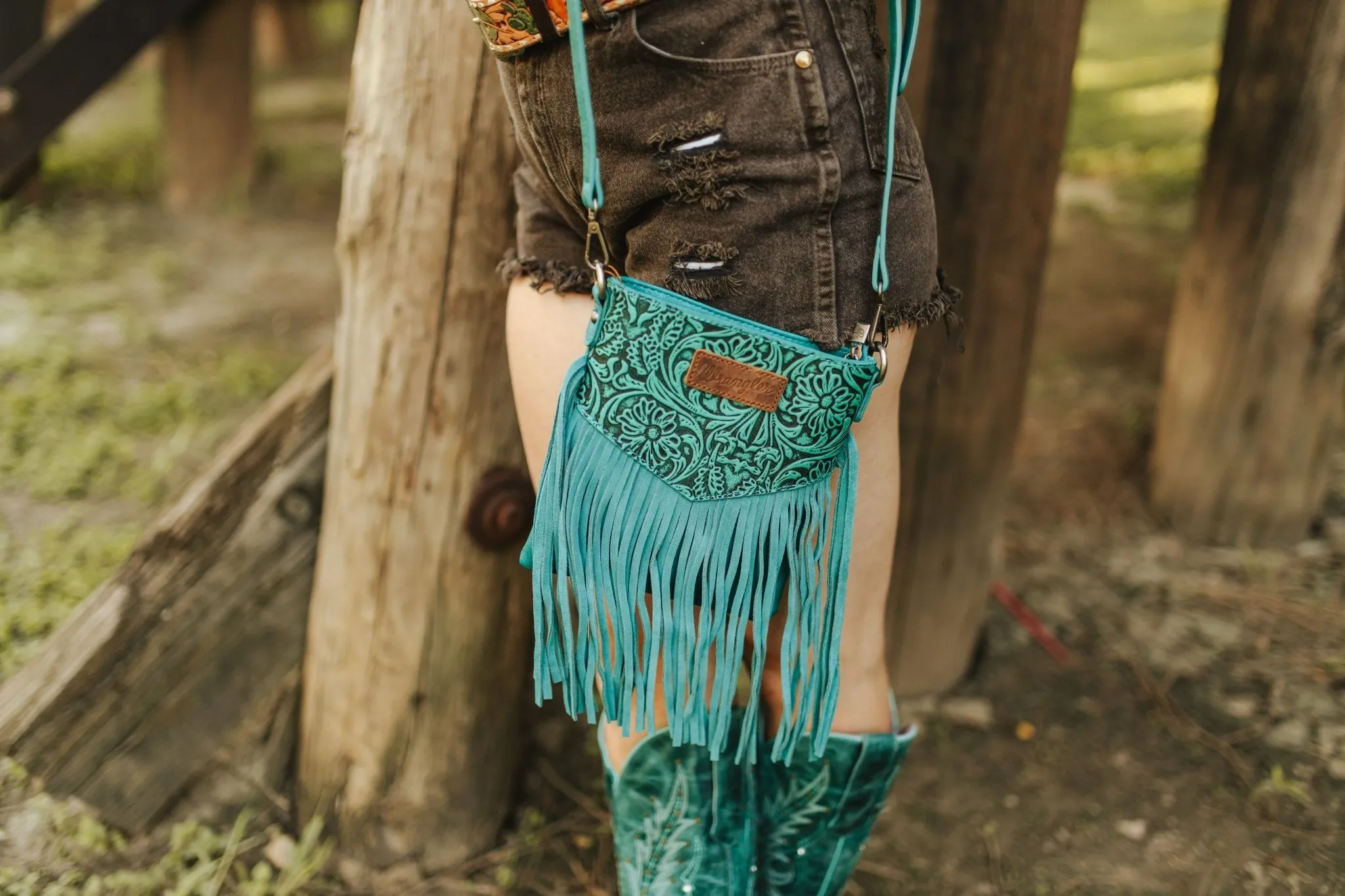 Wrangler Teal Fringe Crossbody Bag